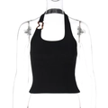 Dettaglio in maglia a coste nere con anello in tartaruga ambrata sulla spallina - S / Nero