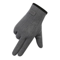 Détail de gants d'hiver gris avec coutures décoratives triples et poignets côtelés - Taille unique / Style Triple Ligne pour Hommes / Gris