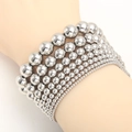 Multi-layer silver steel ball bracelet set with elastic beads for stacked fashion look - Silver Set