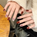 Handmade red cat eye and silver glitter leopard print coffin press-on nails - XS / Ultra Short Coffin Style (2378-Ultra Short Coffin)