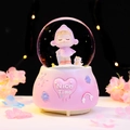 Pink astronaut music box with umbrella figure and cat under rainbow dream lighting - 0258 Pink Base / Medium 80# LED Light+Music