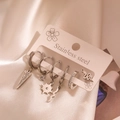 Detailed set of six silver stainless steel earrings with zircon charms on silk fabric - Sun Lightning Zirconia Set
