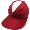 Women's dark red sun visor with front twist knot design and stitched wide brim - Burgundy