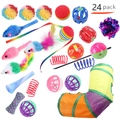 Ensemble complet de 24 jouets pour chats avec tunnels colorés, bâtons et souris en peluche - Lot No. 79