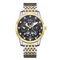 ORUSS men's hollow skeleton business watch with two-tone steel band and black dial - 9-Bead Two-Tone Strap Skeleton Black Dial