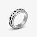 Polished stainless steel spinner ring with black heart enamel patterns in silver finish - Silver Heart Pattern