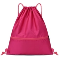 Lightweight rose pink drawstring sports backpack with ripstop fabric and front zipper pocket - Rose Red