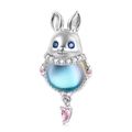 Ciondolo a forma di coniglio in argento S925 con pietra blu cangiante e cuore rosa - Argento 925 / Ciondolo Coniglio (Senza Catena)