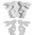 White silicone rabbit mold for DIY resin crafts with hollow heart design features - Couple Rabbits