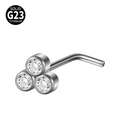 Silver G23 titanium L-shaped nose stud featuring three clear zircon stones in a triangle - Three Round Zirconia Triangle (Style 3 L-Shaped) / 0.8x7mm