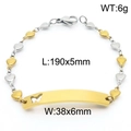 Two-tone silver and gold stainless steel heart chain bracelet with butterfly cutout plate - 190*5mm