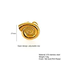 Chic 18K gold plated stainless steel sea snail open ring with adjustable band design - Gold 27mm Smooth Conch Ring