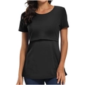 Short sleeve nursing T-shirt in black with double-layered crossover breastfeeding access - S / Black