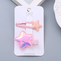 Pink glitter and laser star hair clips set for girls on handmade display card - Iridescent Pink Set