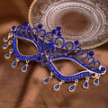Exquisite gold masquerade mask with blue rhinestones and tassels for bridal parties - Gold Royal Blue / 19*6.5cm