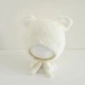 Detail of plush faux mink baby hat with cute bear ears and secure chin straps - 10 Months - 2 Years / Cream