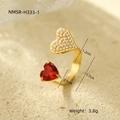 Double layer gold steel ring with red gemstone and pearl heart, size 1.7cm - Pearl Heart + Red Zirconia