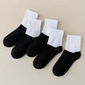 Five pairs of kids mid-calf athletic socks in classic black and white ribbed cotton blend - Flat V-style Two-tone Mid-calf Top [black] / 3-5 Years (Feet length 13-15cm)