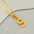 Close-up of golden stainless steel number 9 pendant on a delicate link chain necklace - Number 9 (Pendant Only (Without Chain))
