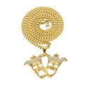 Chaîne cubaine plaquée or avec pendentif masque de théâtre serti de cristaux - Masque de Démon Clown + Chaîne Cubaine de 5mm