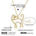Detailed dimensions of gold cat pendant necklace with Extension chain specs - Pave Cat Necklace (JDN0311238)