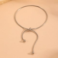 Silver adjustable snake chain Y-necklace with metallic beads and sliding tassel detail - Drawstring Anklet 21+5cm
