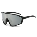Outdoor cycling sunglasses with silver mirror lenses and matte black oversized frame - 8607# / Sand Black Frame / White Mercury Lens