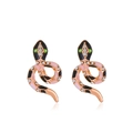 Sparkling snake stud earrings with colorful enamel and micro-set cubic zirconia in rose gold - Colorful Enamel Spirit Snake Stud Earrings / Rose Gold (M-195)