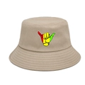 Beigefarbener Fischerhut aus Baumwolle mit Shaka-Handzeichen-Druck für den Sonnenschutz - M (56-58cm) / Khaki