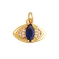 Golden Evil Eye pendant with central blue gemstone and white pavé crystals - Gold Navette Blue Gem