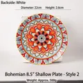 Bohemian 8.5-inch ceramic plate with red and blue mandala pattern and 22cm diameter - 8.5 Inch Flat Plate - No. 2 / Colorful 2
