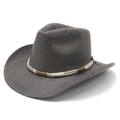 Detail of dark grey woven straw cowboy hat featuring a two-tone decorative band - M (56-58cm) / Black and Gray