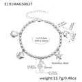 Pulsera de dijes oceánicos de acero inoxidable plateado con estrellas de mar y delfines - Plateado (E191)
