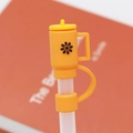 Yellow silicone straw cover with black flower design for 10mm Stanley tumbler straws - Orange Cup / 10mm