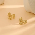 Textured gold butterfly bow stud earrings with a refined metallic pleated surface - E6204-13-Embossed Bow