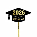 Class of 2026 graduation cake topper with black mortarboard and golden stick - Gold Base Black Face Mortarboard