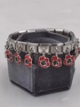 Handmade stainless steel bracelet with red camellia charms on a grey velvet box - 0119-red Flower & Black Heart Section 1
