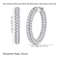 Silver hoop earrings with 4.95CT double row moissanite in elegant 18K white gold plating - Silver/E13703