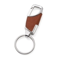 Detail of silver alloy and brown leather business keychain with quick-release hook - Upgraded / Second Gen Brown