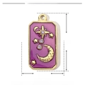 Detailed view of rectangular star and moon charm in purple enamel and stainless steel - Moon Star-Purple