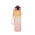 Pink and yellow gradient sports water bottle with motivational time markers and carry strap - 1000ml / Pink