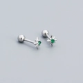 S925 sterling silver octagram stud earrings with green zircon and screw ball backings - Platinum (Green Zirconia)
