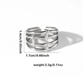 Detailed size map of the silver punk snake pattern adjustable stainless steel open ring - TYR0337 / Silver Multi-layer Architectural