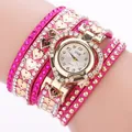 Rose red leather wrap watch with heart-shaped dial and white rhinestone accents - Rose Red