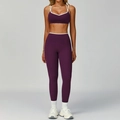 Completo yoga donna viola scuro con bordi a contrasto, reggiseno sportivo e leggings - Taglia S / Top E Pantaloni / Viola Profondo (Bra + Leggings)