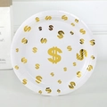 Piatto di carta bianco monouso con motivi dorati del dollaro per compleanni - Stile Segno del Dollaro