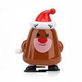Wind-up Christmas reindeer toy in brown plastic with a festive red Santa hat - Wind-up Walking Fat Bear