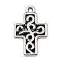 Vintage zilveren kruis hanger met decoratief wervelpatroon voor DIY sieraden maken - Kruis 12x19mm