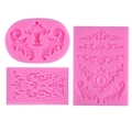 Set of three pink vintage relief silicone molds for fondant cake borders and chocolate - 3pcs Set--Pink