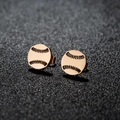 Minimalist gold baseball stud earrings in stainless steel with black enamel stitching details - Baseball / Rose Gold